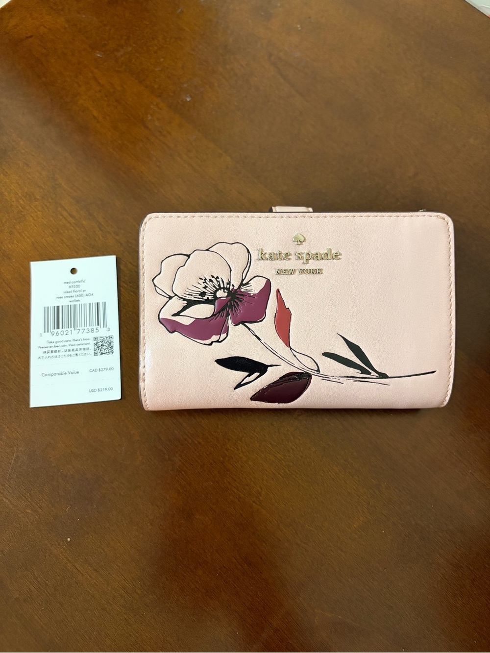 kate spade pink Floral Medium Bifold Wallet